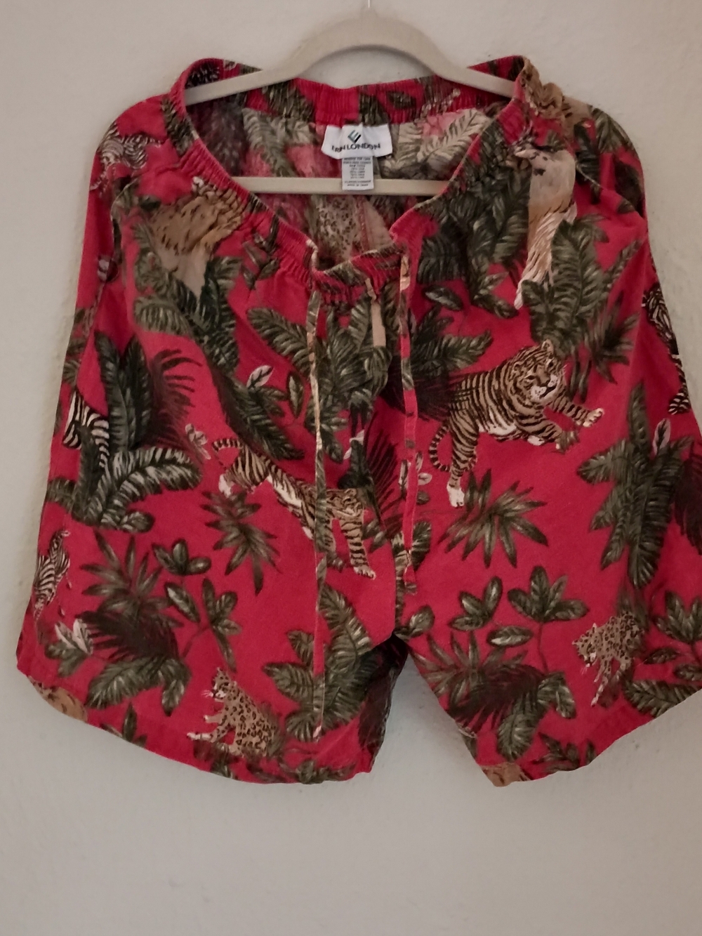 Erin London Red Tropical Tiger Print Drawstring Bermuda Shorts